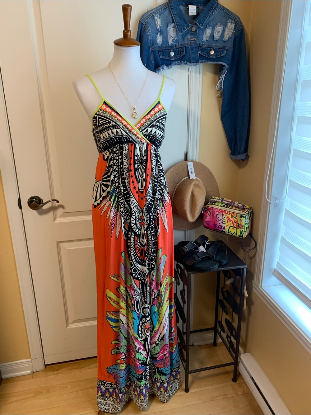 Flying Tomato Orange Tribal Print Maxi Dress